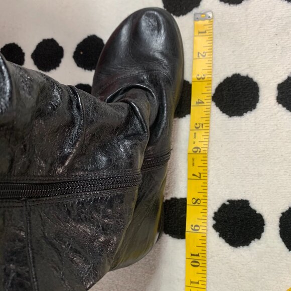 Miz Mooz Bloom Boots 8 Black Distressed Leather Wedge Heel Knee High Side Zip - Picture 13 of 16